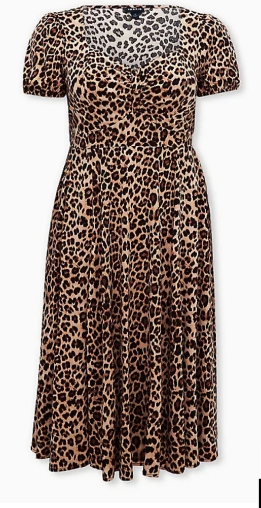NWT Torrid Leopard Stretch Challis Skater Midi Dress Size 1x 14/16 - Picture 4 of 16